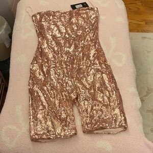 Fashion Nova Rose Gold Sequin Jumpsuit